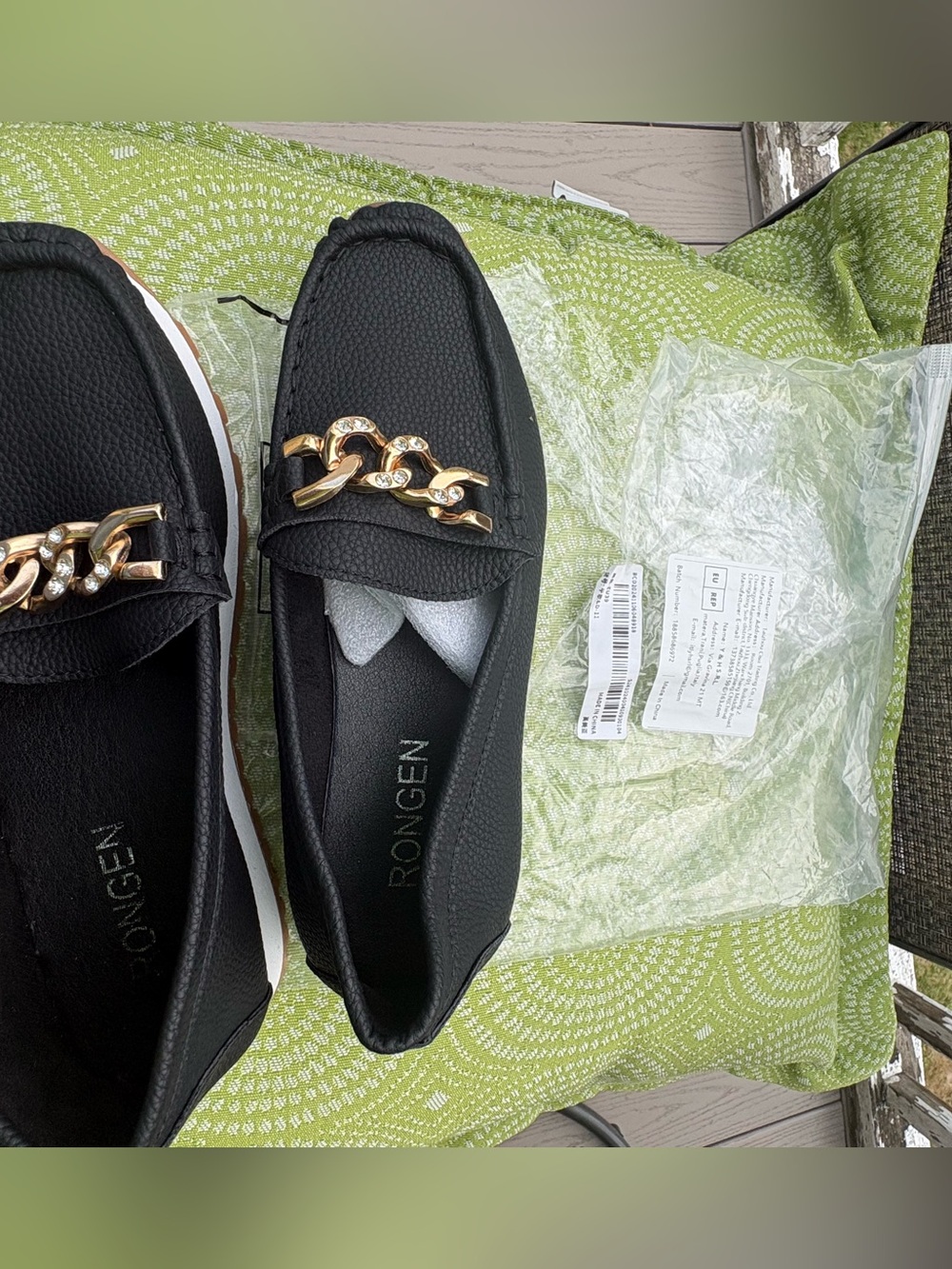 Rongen | Black Gold Chain Loafers Platform Lug Sole Slip On Shoes Size 39 - Picture 6 of 9
